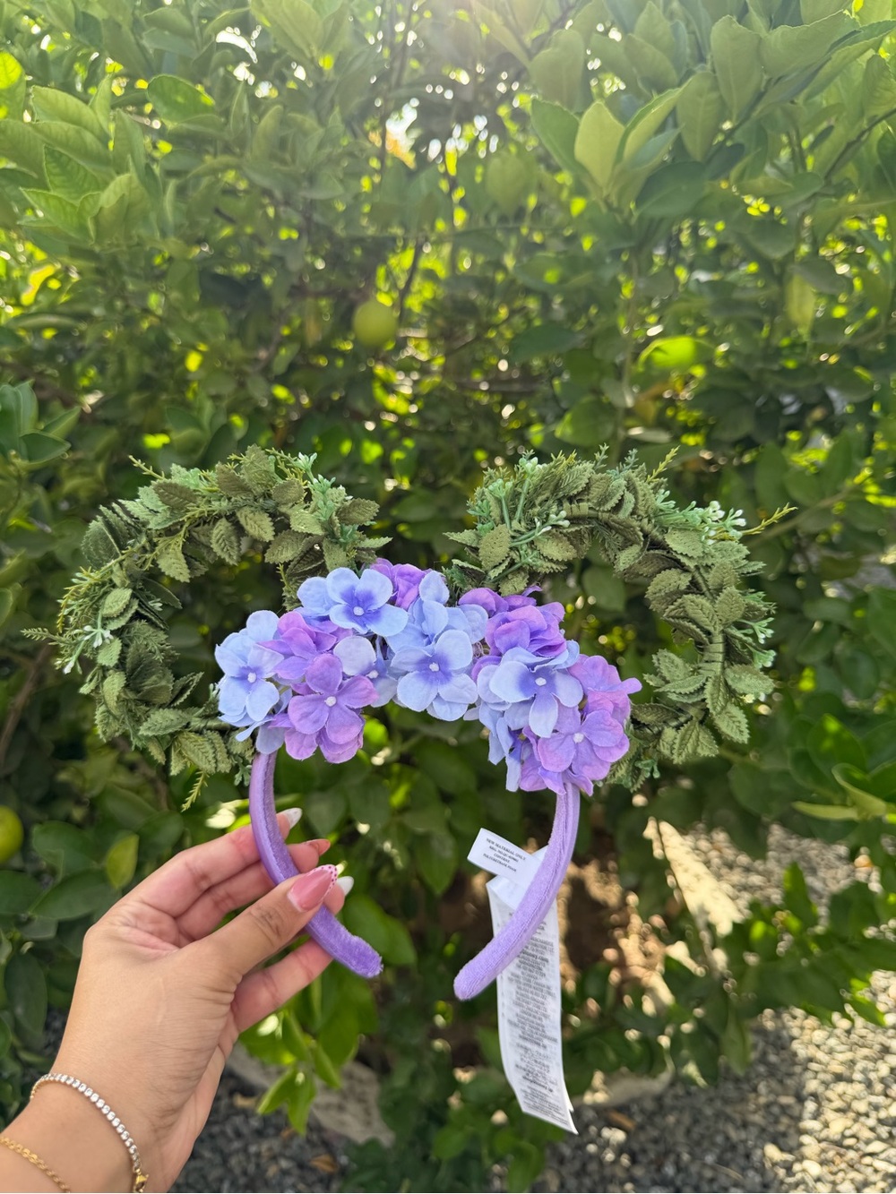 Floral Hydrangea Mouse Ear Headband in Lavender and Green